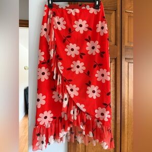 Urban Outfitters Edie Floral Mesh Ruffle Midi Skirt S Small